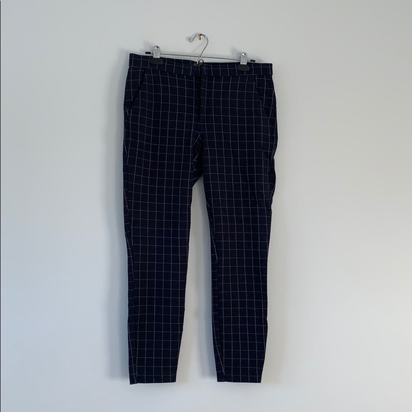 ICHI navy grid print slim fit pant - Picture 1 of 5